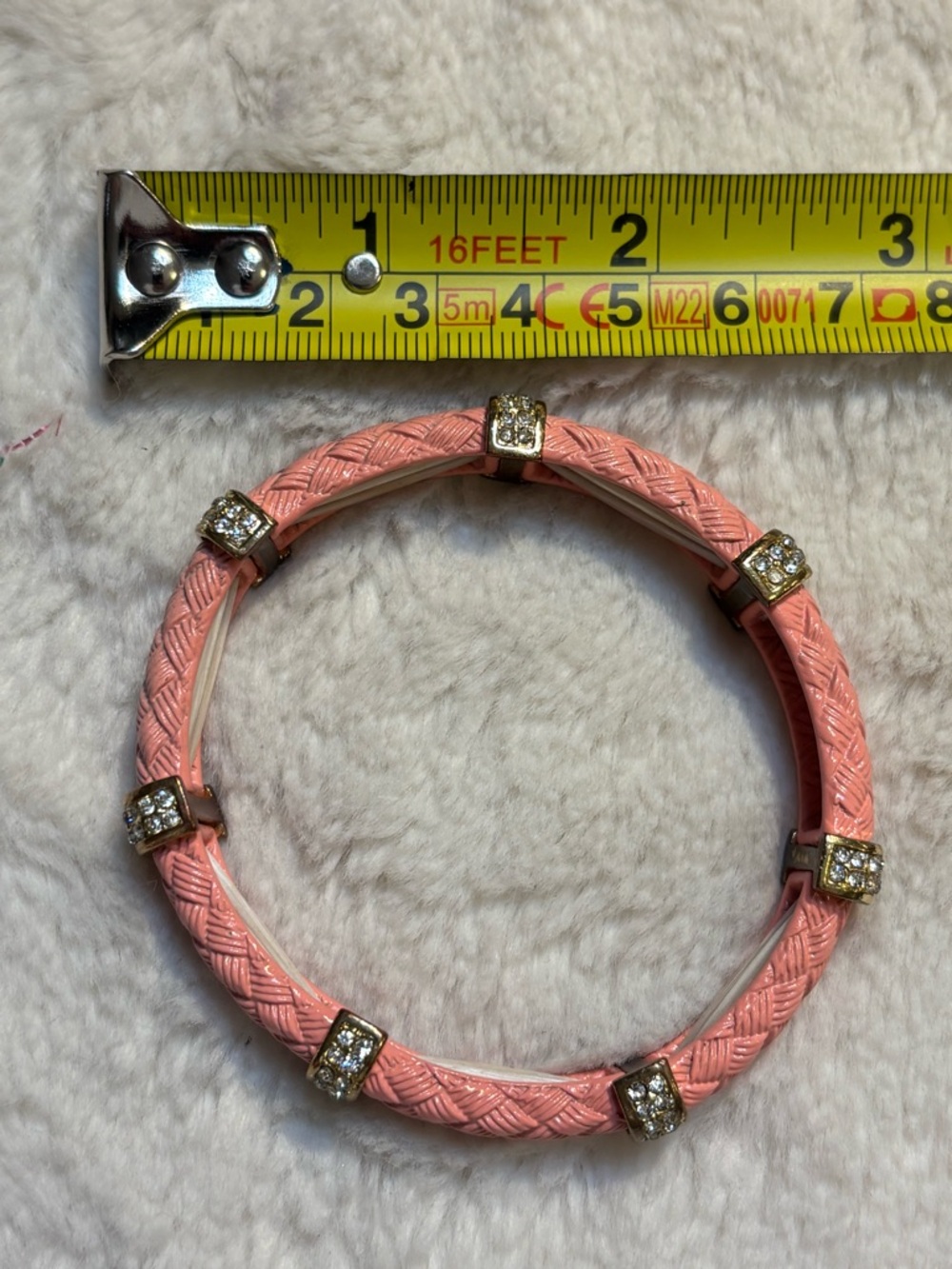 Peachy Pink Bracelet Braided design Gold-tone Ring Accents with Crystals Elastlc - Picture 8 of 8